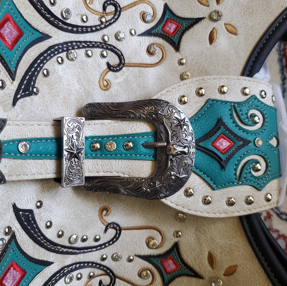 Over the shoulder western style hand bag.  gorgeous turquoise & white N.W.T - Picture 10 of 14